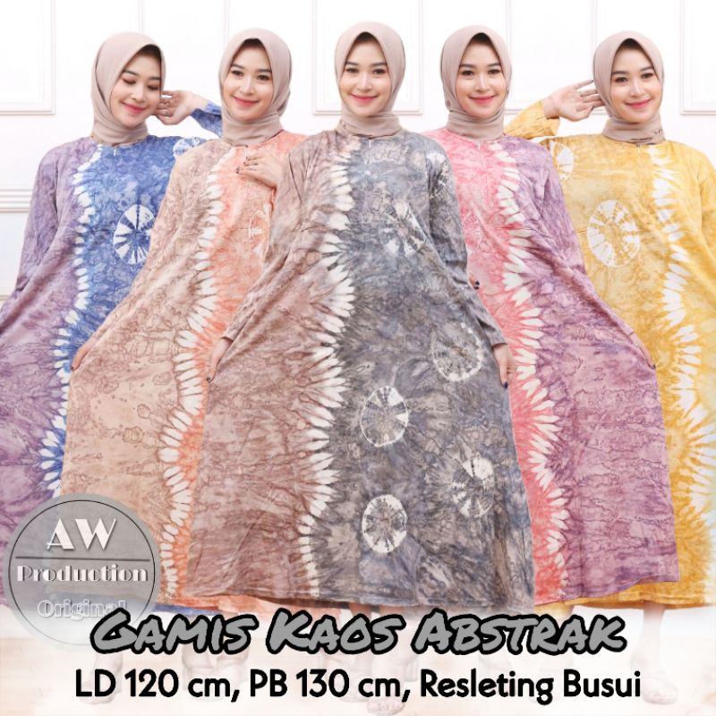 LONG-LOVE DRESS KAOS JUMBO ABSTRAK PANJANG SEMATAKAKI KEKINIAN BUSUI RESLETING ADEM MURAH