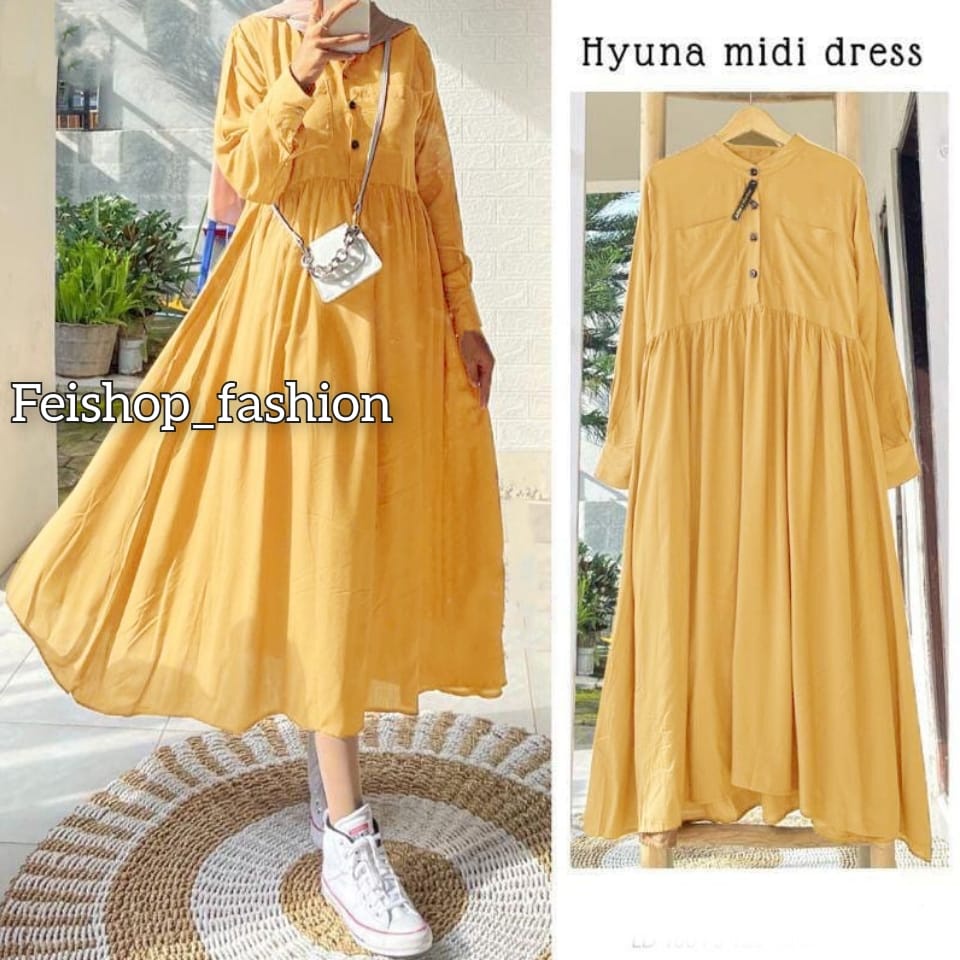 Hyuna Midi Dress l Dress Muslim Wanita Terbaru