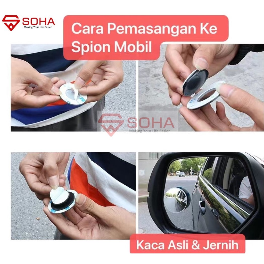 AM-22 Kaca Spion / Seat Belakang Bisa 2 Fungsi / Car Wide View Blind Spot Mirror Universal Hasil Jernih Tambahan Spion Mobil Cermin Asli DM-075