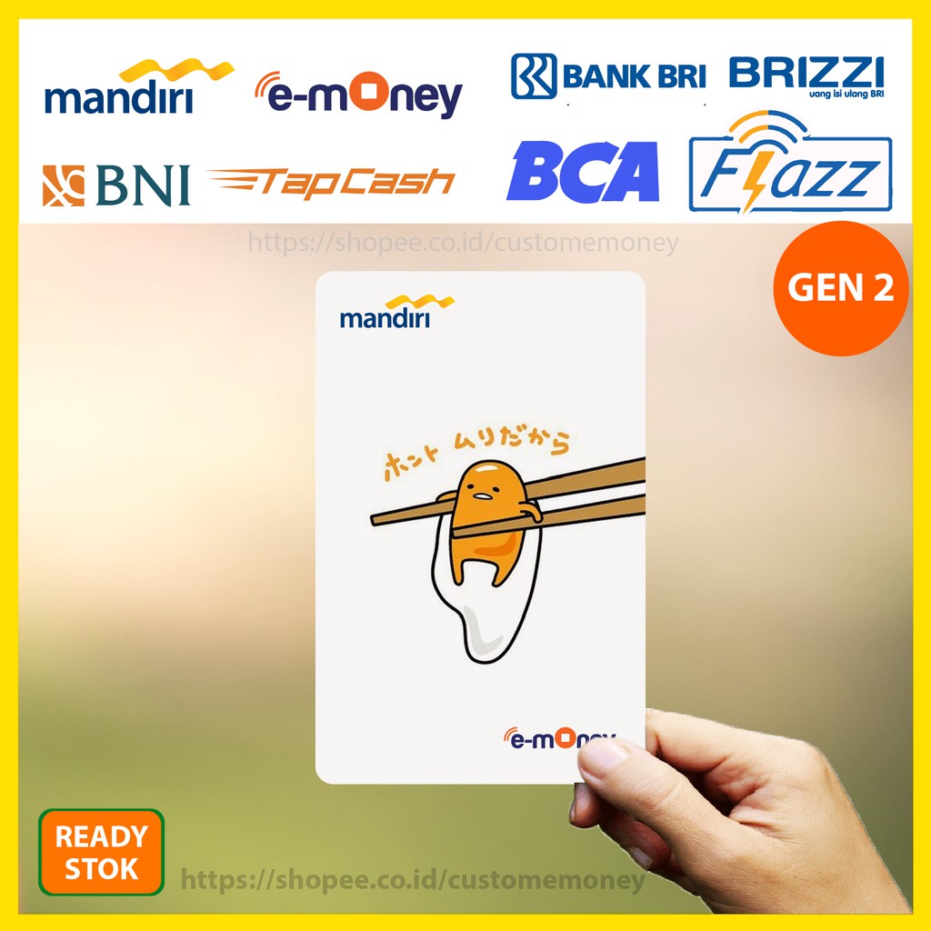 Emoney Gudetama Egg Cute Anime 84 Etoll E-Money Mandiri Flazz GEN 2 BNI Tapcash BRI Brizzi - 1 SISI