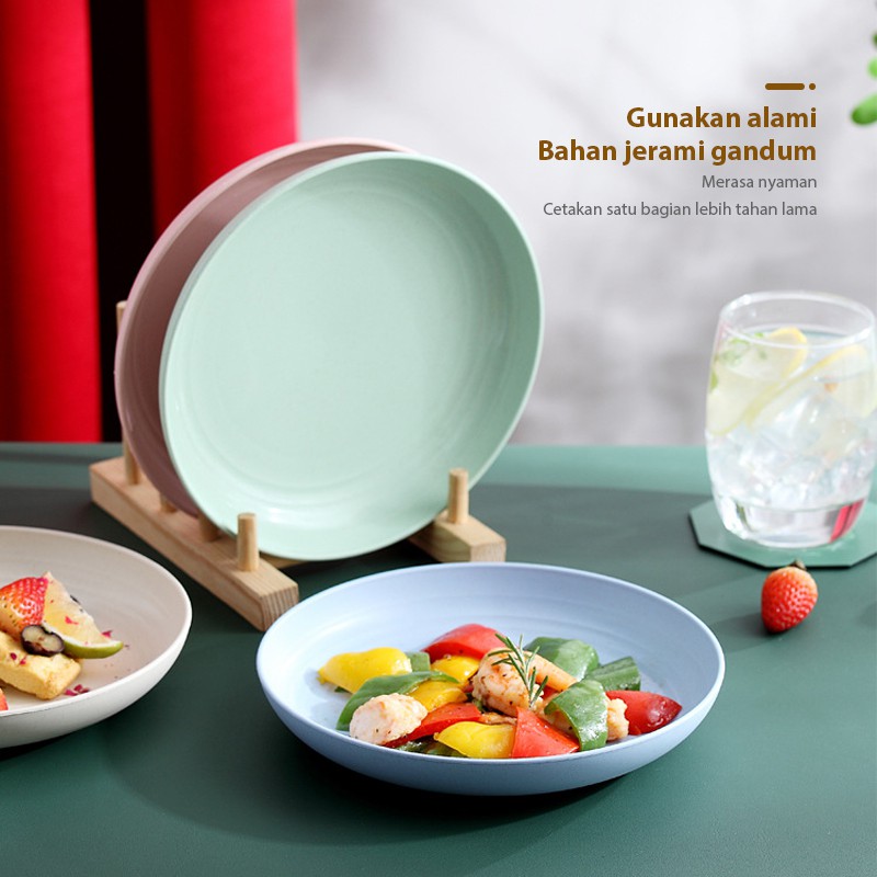 LXC Piring Makan Saji 20 cm Bahan Wheat Straw Set Warna Warni 4 Pcs