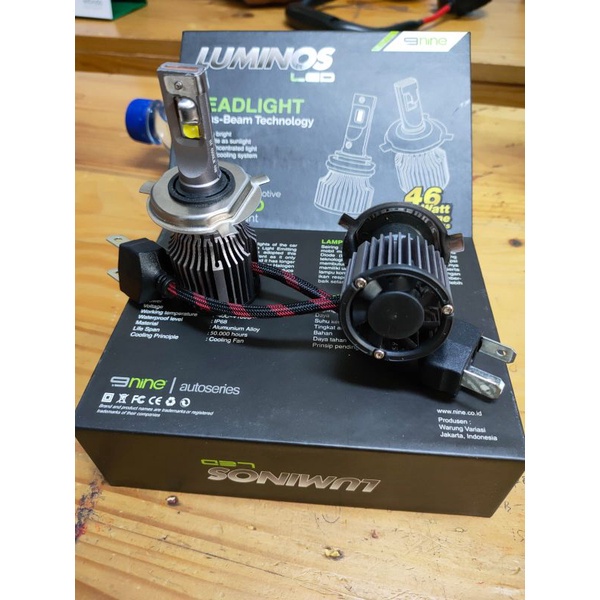 Lampu Utama Mobil LED LUMINOS 9NINE V8 H4 CSP 46 WATT Hi/low Extream BrighT
