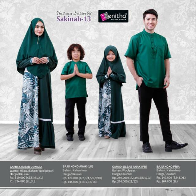 Sarimbit Keluarga Zenitha Hijau Botol Sakinah 13 - Baju Keluarga Lebaran - Original Zenitha