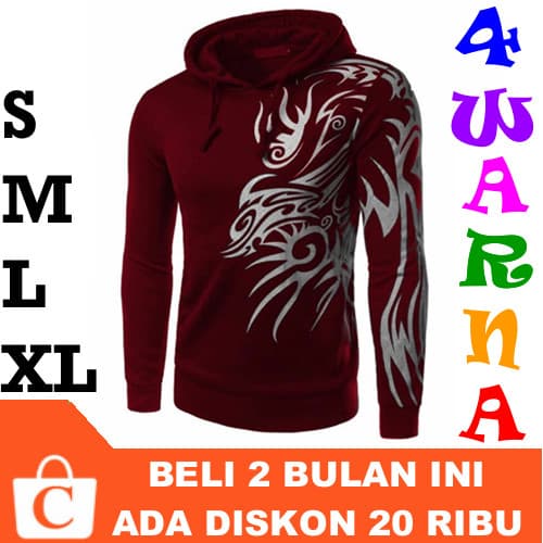 Jaket Hoodie Pria Lengan Panjang Polos Sablon Singa MERAH MAROON PUTIH