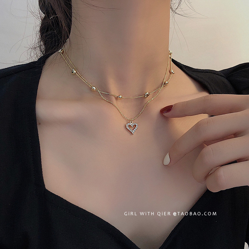 AY(CN) Kalung Rantai Klavikula Hias Liontin Hati Mutiara Gaya Korea Untuk Wanita