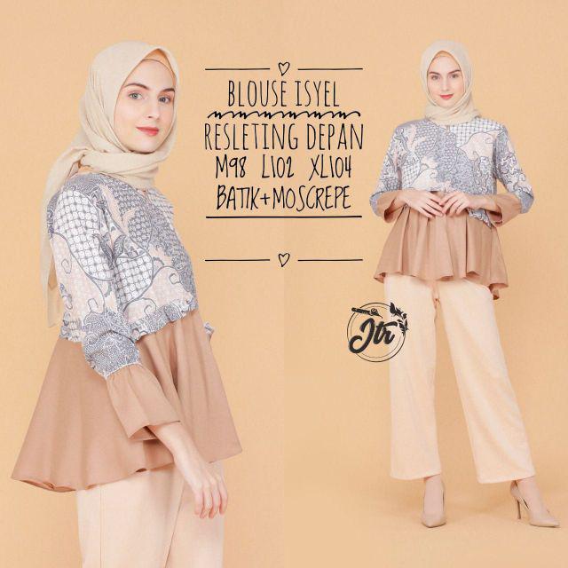 tey-17 Batik wanita ASJ SA HRB026 Kenongo Kemeja Tosca Pendek-Isyel mocca