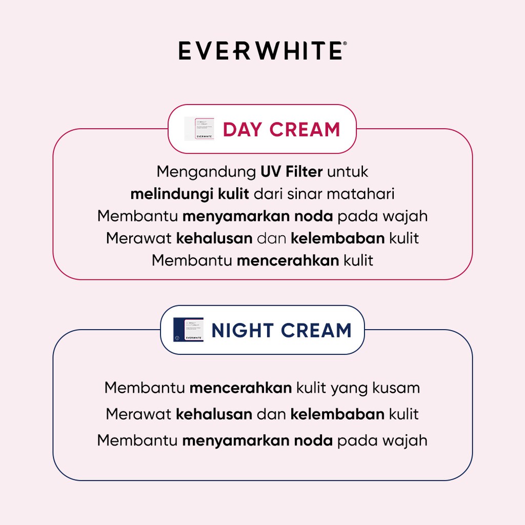 Everwhite Be Bright Face Series ever white day cream night cream facial wash toner