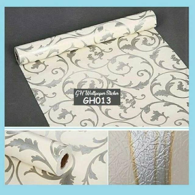 BATIK SILUET CREAM silver Wallpaper Sticker dinding Motif Ukuran 45 cm x 8 meter kode GH013