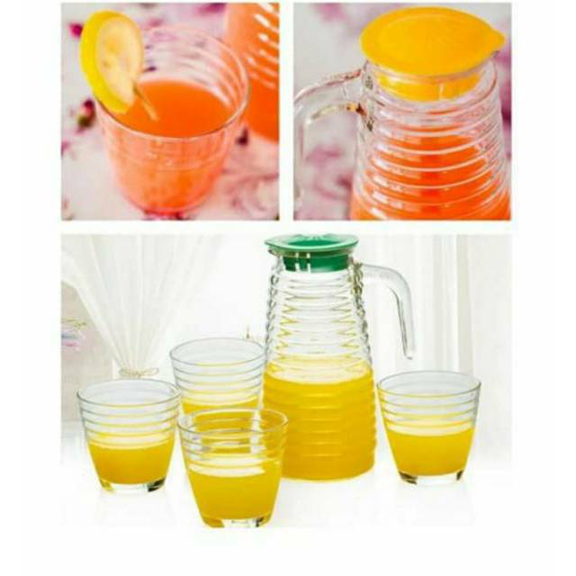 Teko Set Kaca  , Gelas Kaca Polos ,  Gelas Minum 4 Gelas Beling
