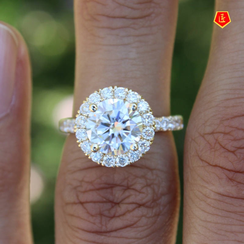 [Ready Stock]Micro-Inlaid Full Diamond Moissanite Ring 18K Gold