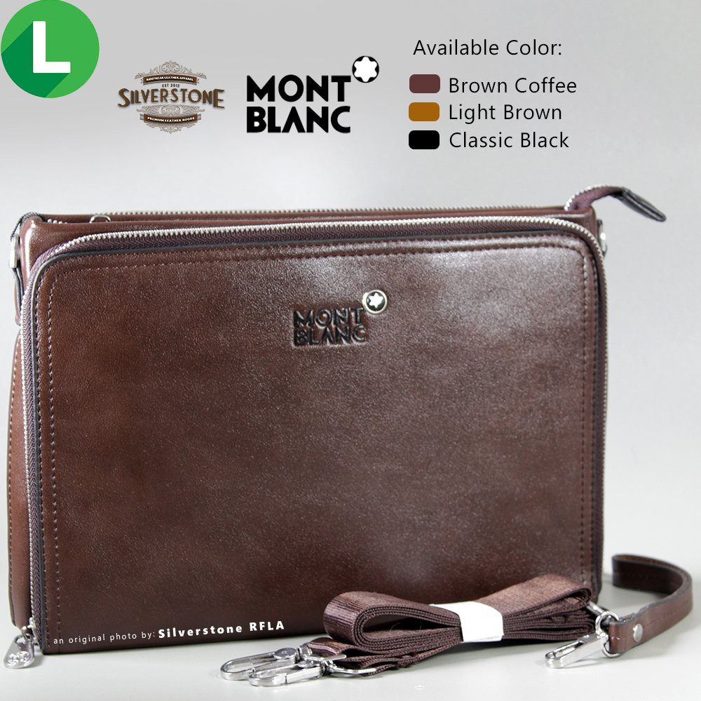 Montblanc Premium Handbag CL 02-3 Large Tas Tangan Clutch Pria Dompet Kulit Wanita Laki - Cokelat