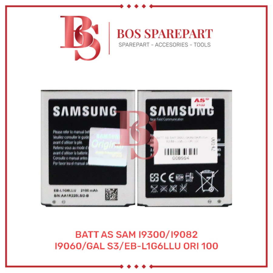 BATTERY AS SAMSUNG I9300/I9082/I9060/GAL S3/EB-L1G6LLU ORI 100/BATERAI / BATRE