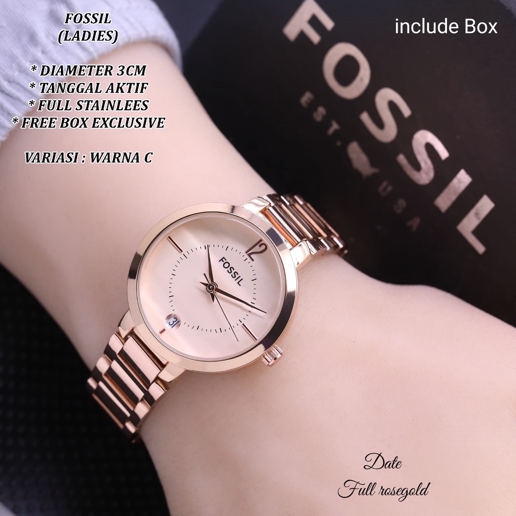 (FREE BOX) JAM TANGAN WANITA FASHION RANTAI BODY BULAT BELIMBING TANGGAL AKTIF