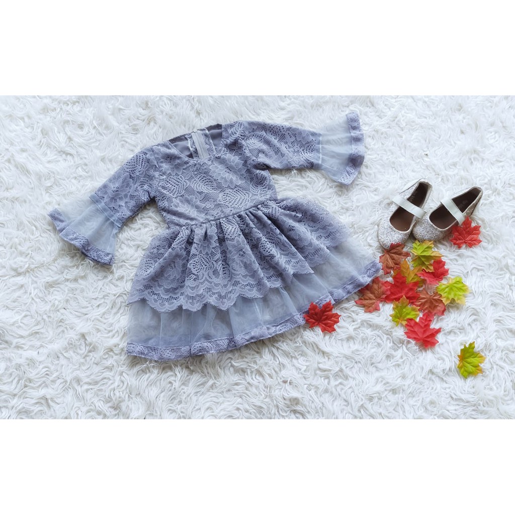 DRESS ANAK MODEL CHATERINE / DRESS ANAK BROKAT / BAJU ANAK PEREMPUAN WARNA ABU 5 - 7 TAHUN