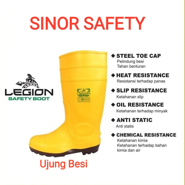 Sepatu Boot Rubber Safety LEGION Karet Ujung Besi Steel Toe Proyek