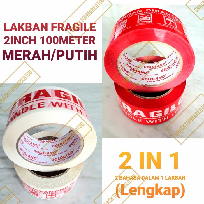 

perekat-pengikat- lakban fragile merah / putih 2 inch ( 48mm) 100meter 2 bahasa lengkap - random
