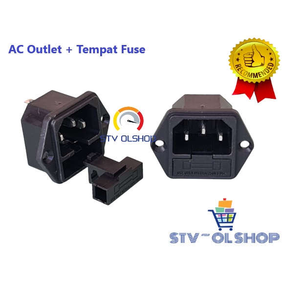 Soket Power AC Outlet 3 pin + Fuse Holder / Socket AC Power 3 pin