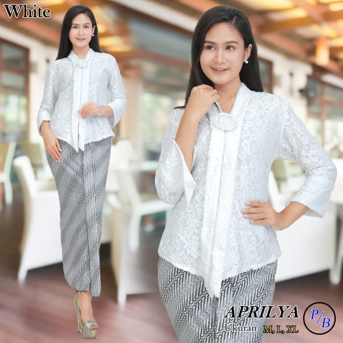 Setelan kebaya modern kutubaru floy putih - Putih, M
