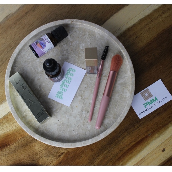 Nampan Batu Marmer Bulat Cream,Alas Batu Marmer,Tray Batu Marmer Bulat