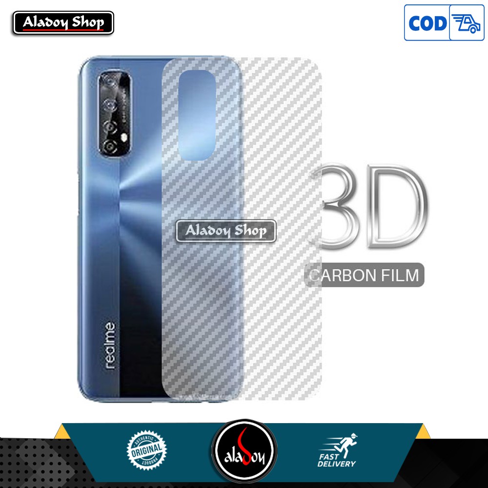 3 IN 1 Case Realme 7 + Tempered Glass Anti Gores Layar + Skin Carbon 3D Back Premium Casing