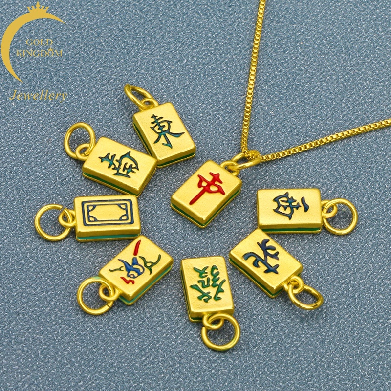 Kalung Emas Asli Kadar 375 Dengan Liontin Mahjong 3D Gaya Cina