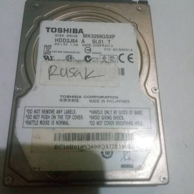 Harddisk Toshiba 320GB rusak ukuran 2.5