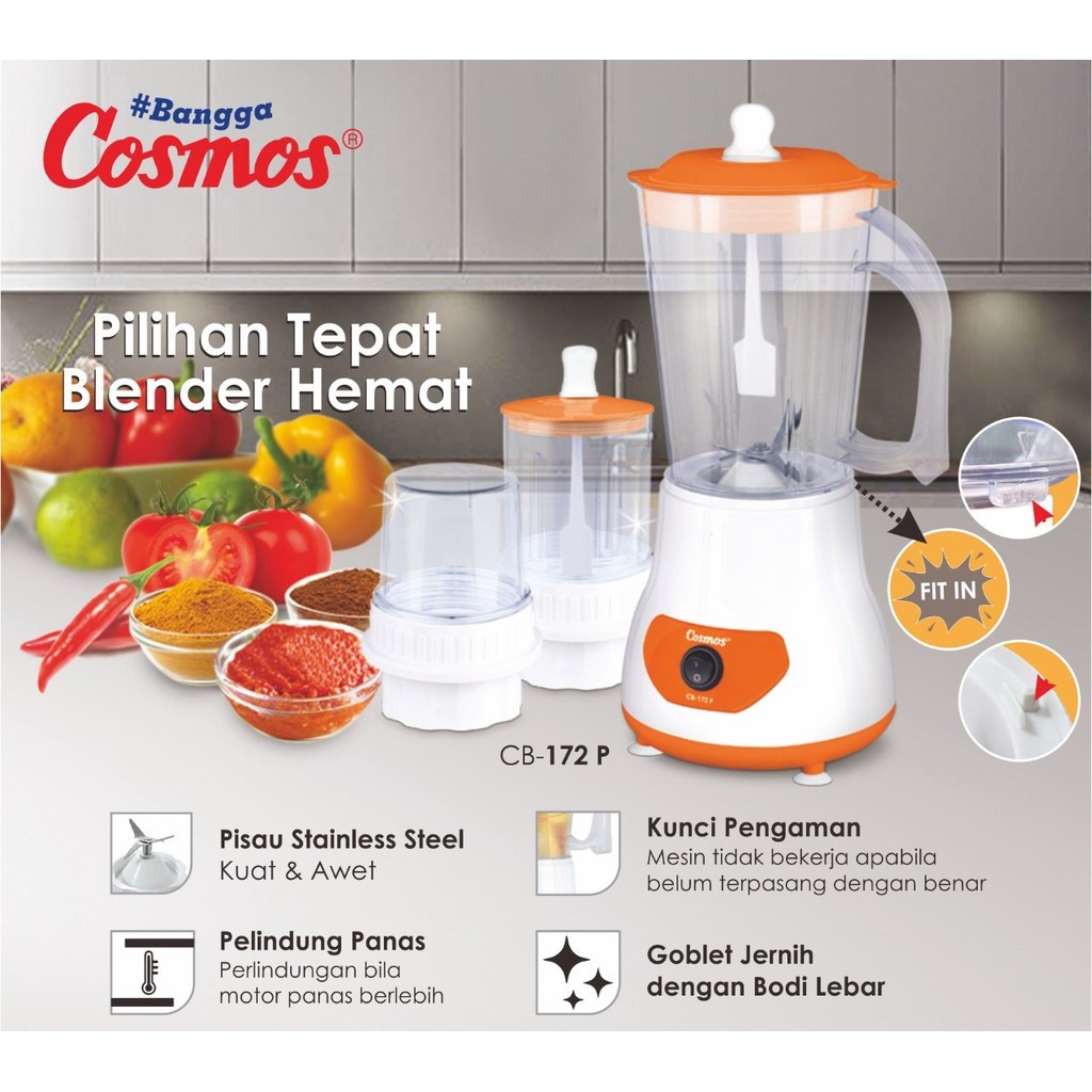 Cosmos CB-172 P - Blender plasktik 1 L 380W penggiling bumbu kering dan basah Garansi Resmi