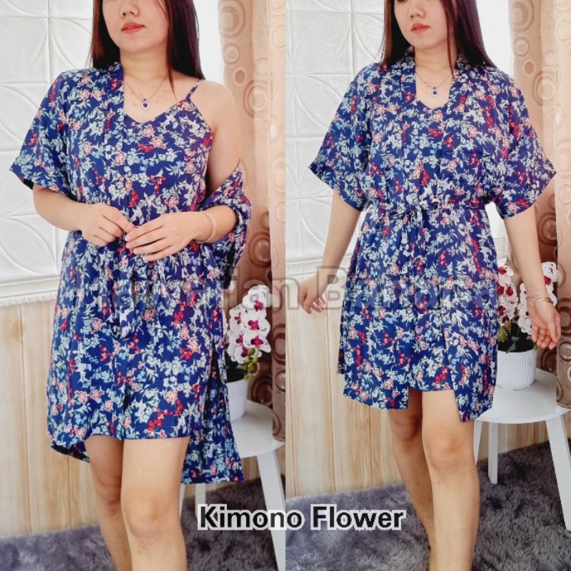 Baju Tidur Kimono Dress Satin Satu Tali Sexy 2 in 1 Sexy / Bahan satin import