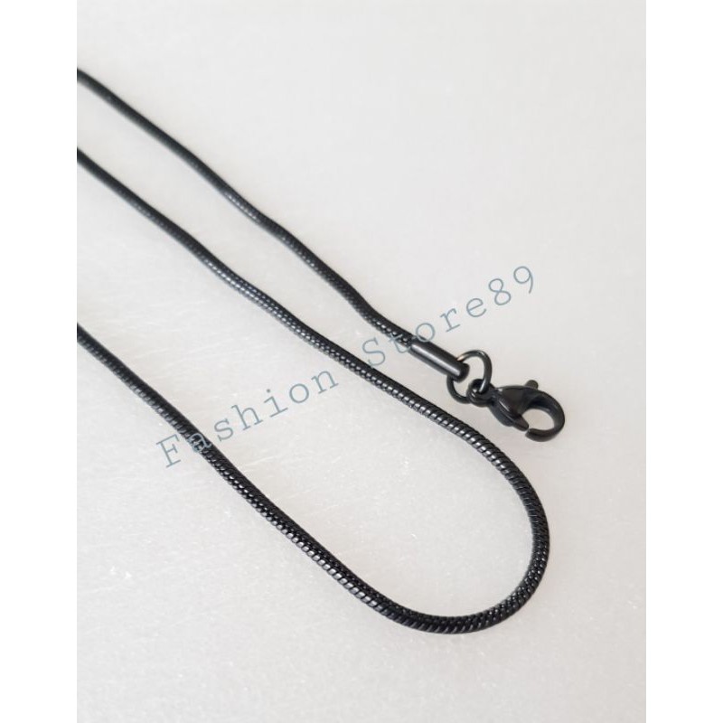 Kalung Titanium Black bulat kotak panjang 45cm 50cm 60cm hitam kualitas terjamin antikarat Selamanya