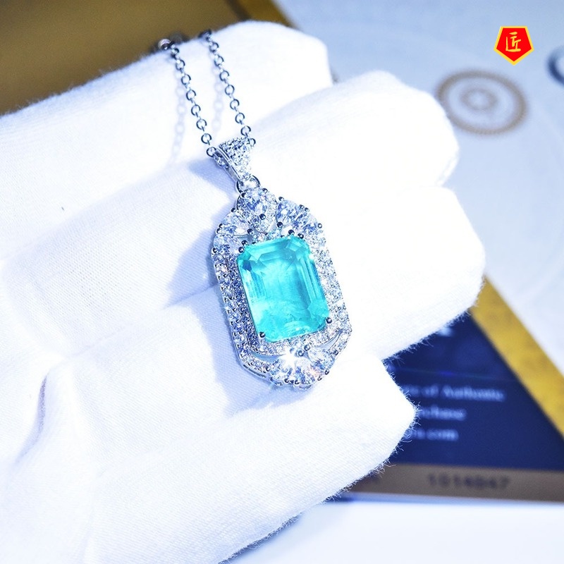 [Ready Stock]Gemstone Pendant Luxury Full Diamond Necklace Women Elegant Graceful