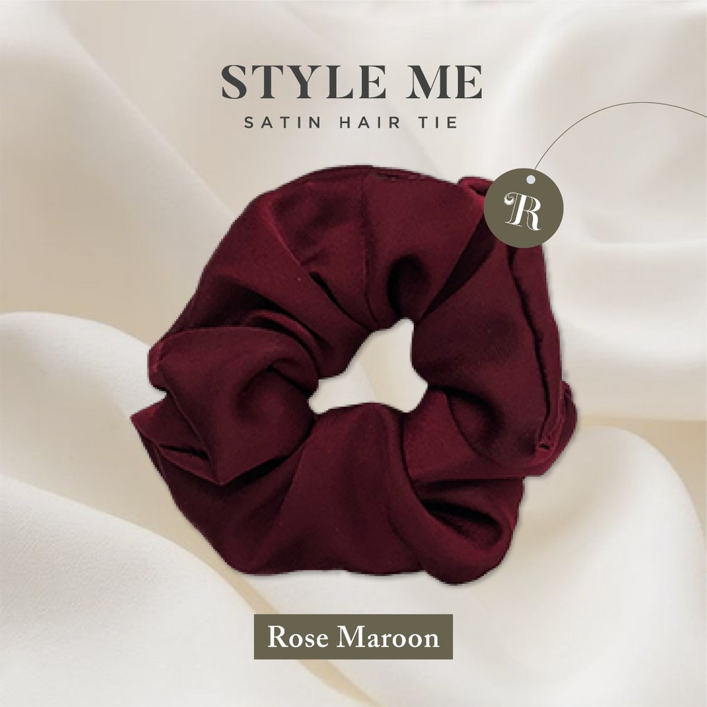 Scrunchies Premium Satin Silk MAXI The Rituale | Ikat Rambut Kuncir Hijab Cepol | Anti Rontok Pusing-Rose Maroon