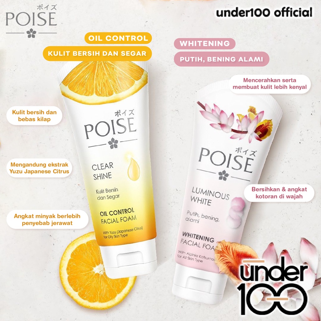 ❤ UNDER100 ❤ POISE Luminous White Whitening Facial Foam | Clear Shine Oil Control Facial Foam 50g | 100g |Sabun Cuci Muka | Pembersih Wajah | BPOM