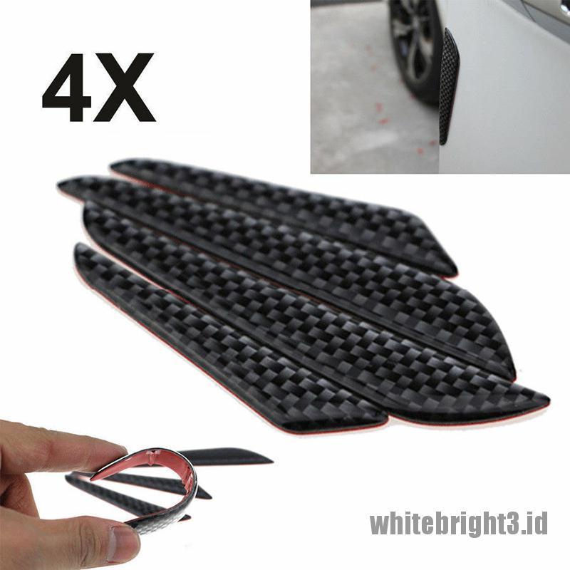 4 Pcs Strip Pelindung Ujung Pintu Mobil Bahan Serat Karbon Anti Tabrakan Warna Putih