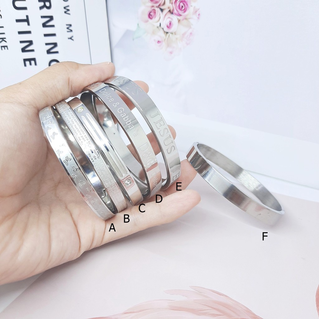 Gelang Bangle Titanium Salib Yesus Pria Wanita Silver Putih Polos - BB631