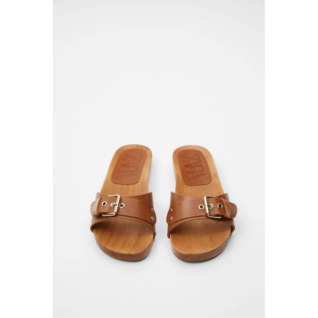 SANDAL WANITA ZARA ZS268 FLAT LEATHER WITH WOOD SOLE ORI PREMIUM IMPORT