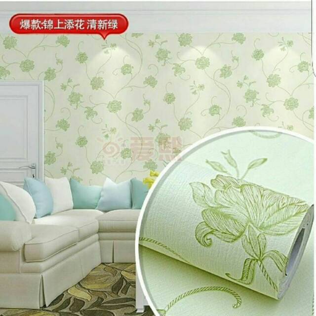 Wallpaper Dinding Motif Bunga Hijau 45cm X 10m