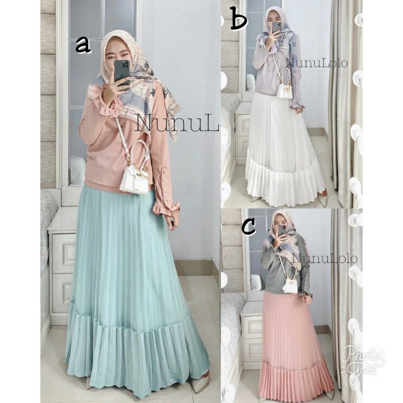 rihanna set by nunulolo original setelan rok tutu plisket