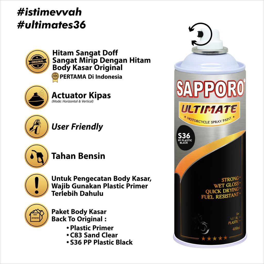 Sapporo Ultimate S36 PP Plastic Black / Sapporo / Cat Spray Semprot Aerosol Terbaik