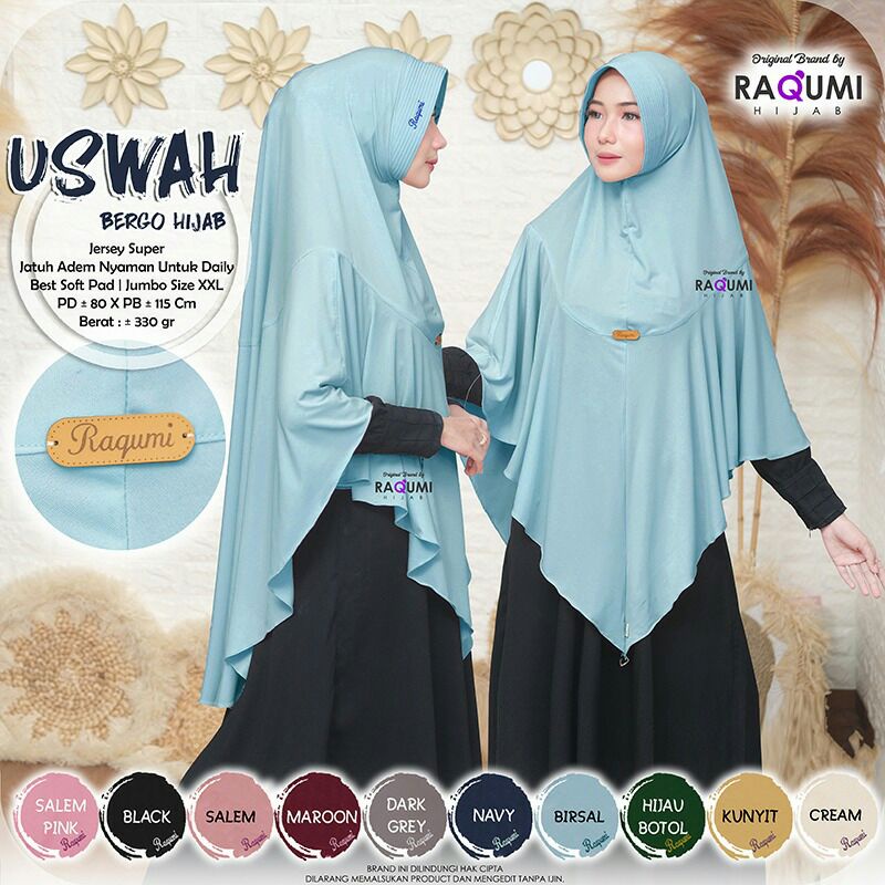 Hijab Instan Terbaru Uswah Bergo Original Raqumi Hijab / Model Hijab Terbaru / Style Hijab/ Jilbab K