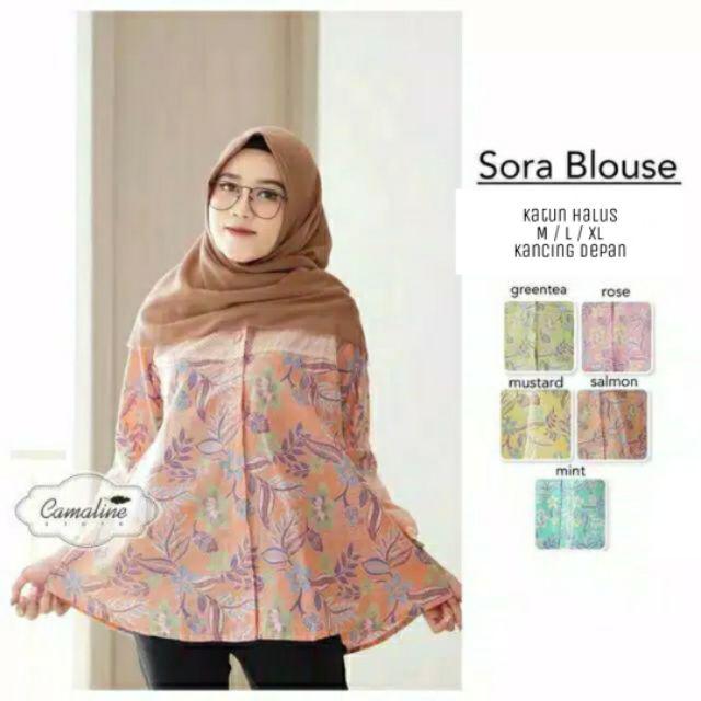 Sora Blouse Busana Atasan Batik Wanita Cantik Pastel Formal Casual High Quality Katun Pastel-Salmon / orens