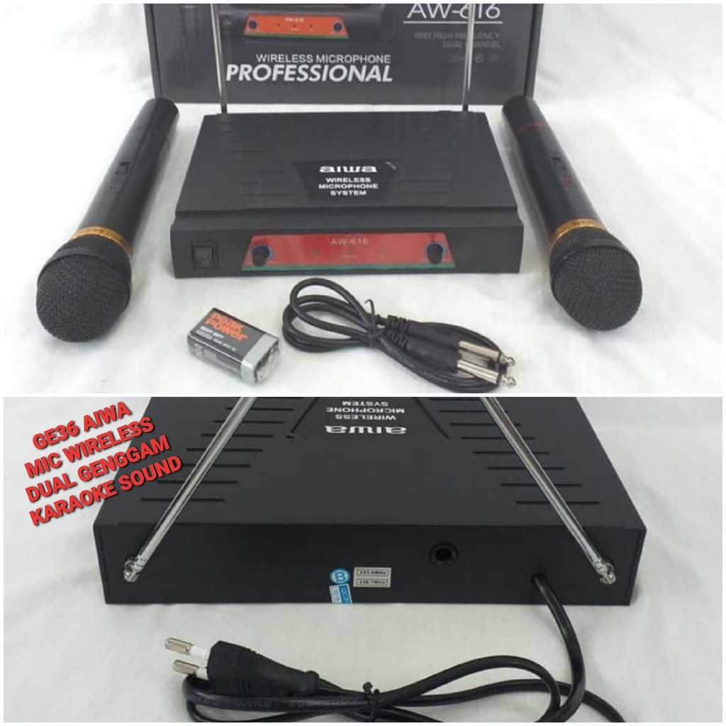 G36 Aiwa naiwa mic wireless system wireles sistem karaoke vokal vocal microphone mic mikrophone profesional pro sound audio panggung dj studio G36   1receiver +2 mic BISA DIGUNAKAN SEGALA JENIS AUDIO SOUN  Sepasang 2 unit mic handle pegang jarak 20 - 30 m