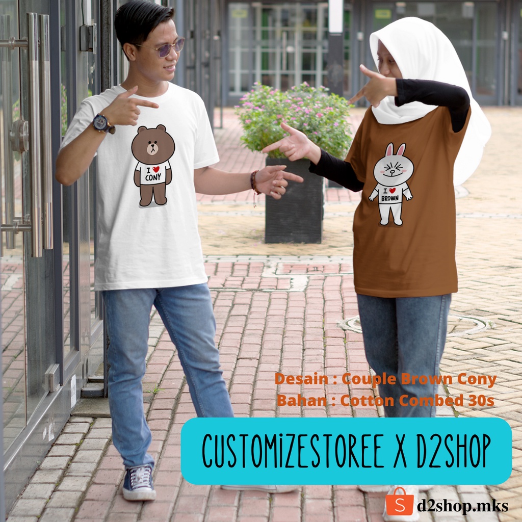 Kaos Couple Distro Sablon Digital - Brown Cony Couple - Pria Brown Wanita Cony