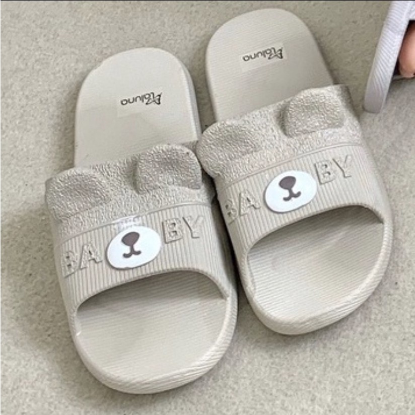 Sandal Selop Wanita LALUNA 2198 IMport Karet Lucu motif Bear embos timbul