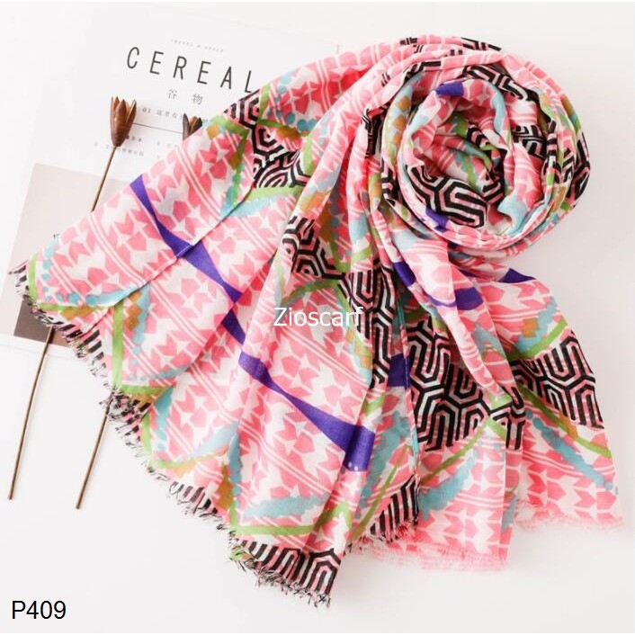 Pashmina Import Premium motif P409 Tassel Shawl Hijab rawis motif scarf wanita/ Selendang Termurah