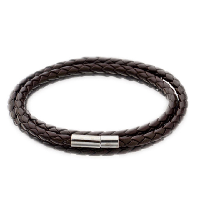 Korean Men's Multi Layer Braided Twist Bracelet Leather Rope Black Bracelet for Men