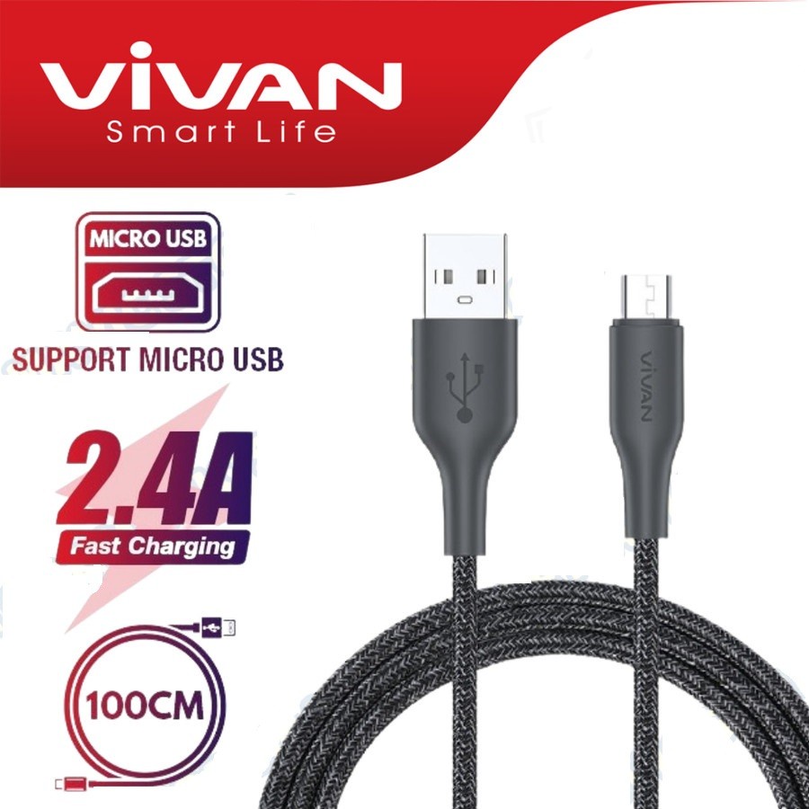 kabel data microusb vivan fm100s fast charging 2 4a 100cm  android     original garansi