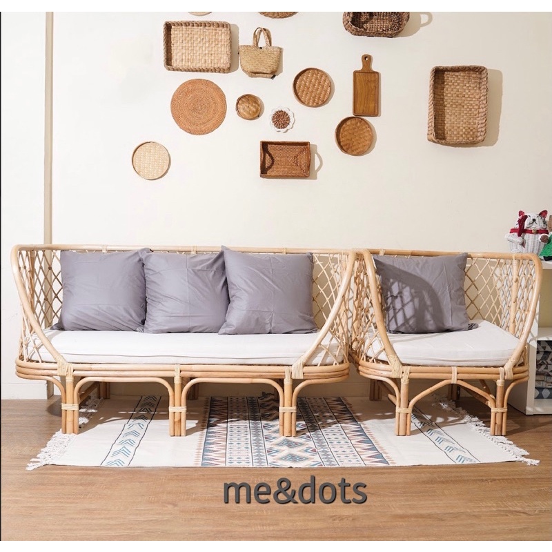 me&dots - Kursi Rotan Sofa/Kursi Sofa Tamu Set/Kursi Anyaman Rotan Asli