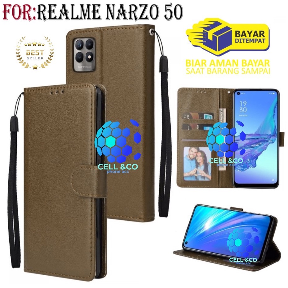 REALME NARZO 50 CASE FLIP LEATHER WALLET PREMIUM FLIP CASE BUKA TUTUP KESING HP CASING FLIP CASE WALLET REALME NARZO 50