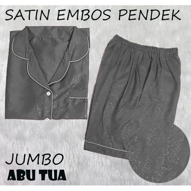 HipNop SATIN PP EMBOS JUMBO BAJU TIDUR WANITA CELANA PENDEK  PIYAMA CEWE CEWEK SLEEPWEAR MAROON-ABU