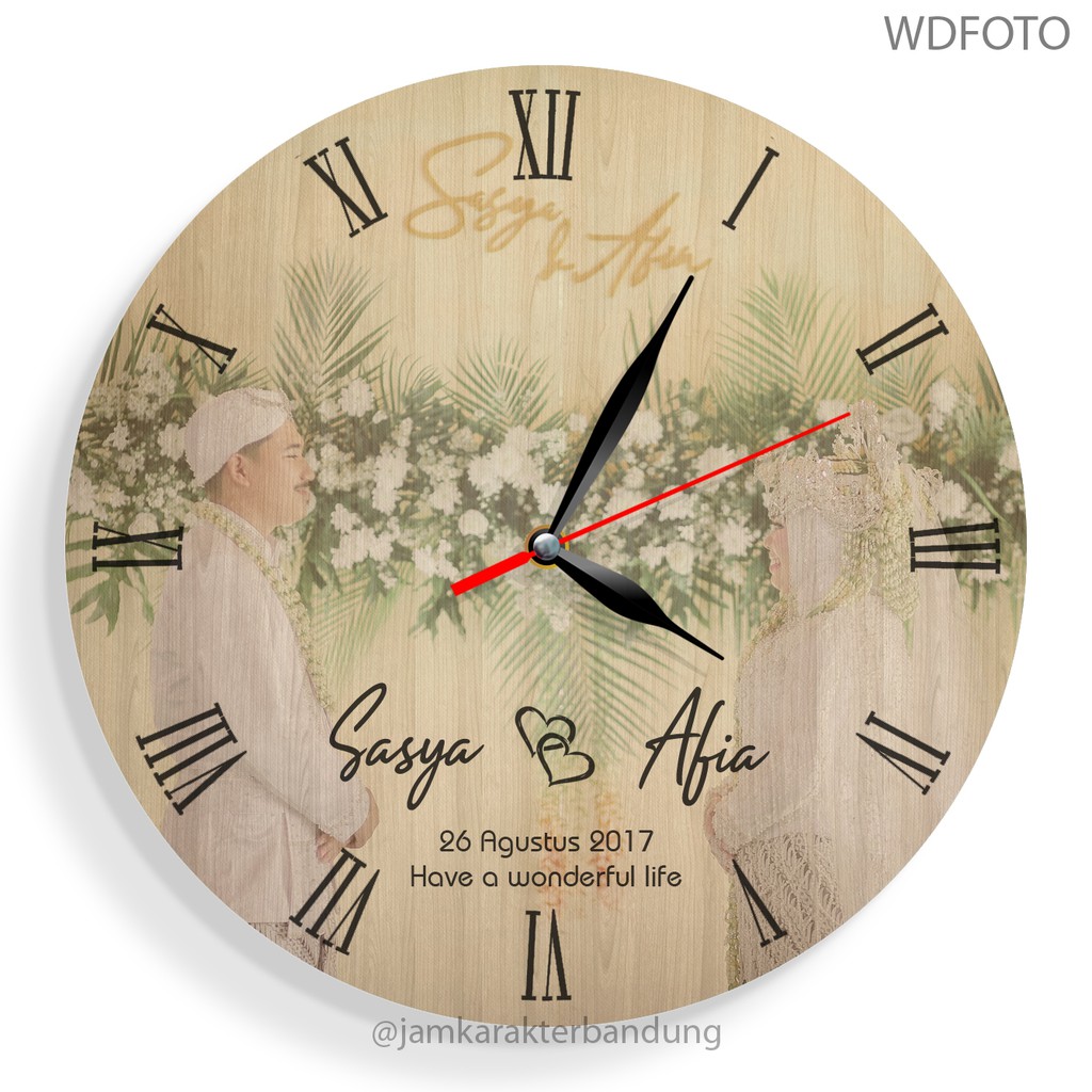 JAM DINDING KAYU CUSTOM NAMA FOTO HADIAH PERNIKAHAN UNIK KADO NIKAH NIKAHAN WEDDING ULANG TAHUN LUCU-5
